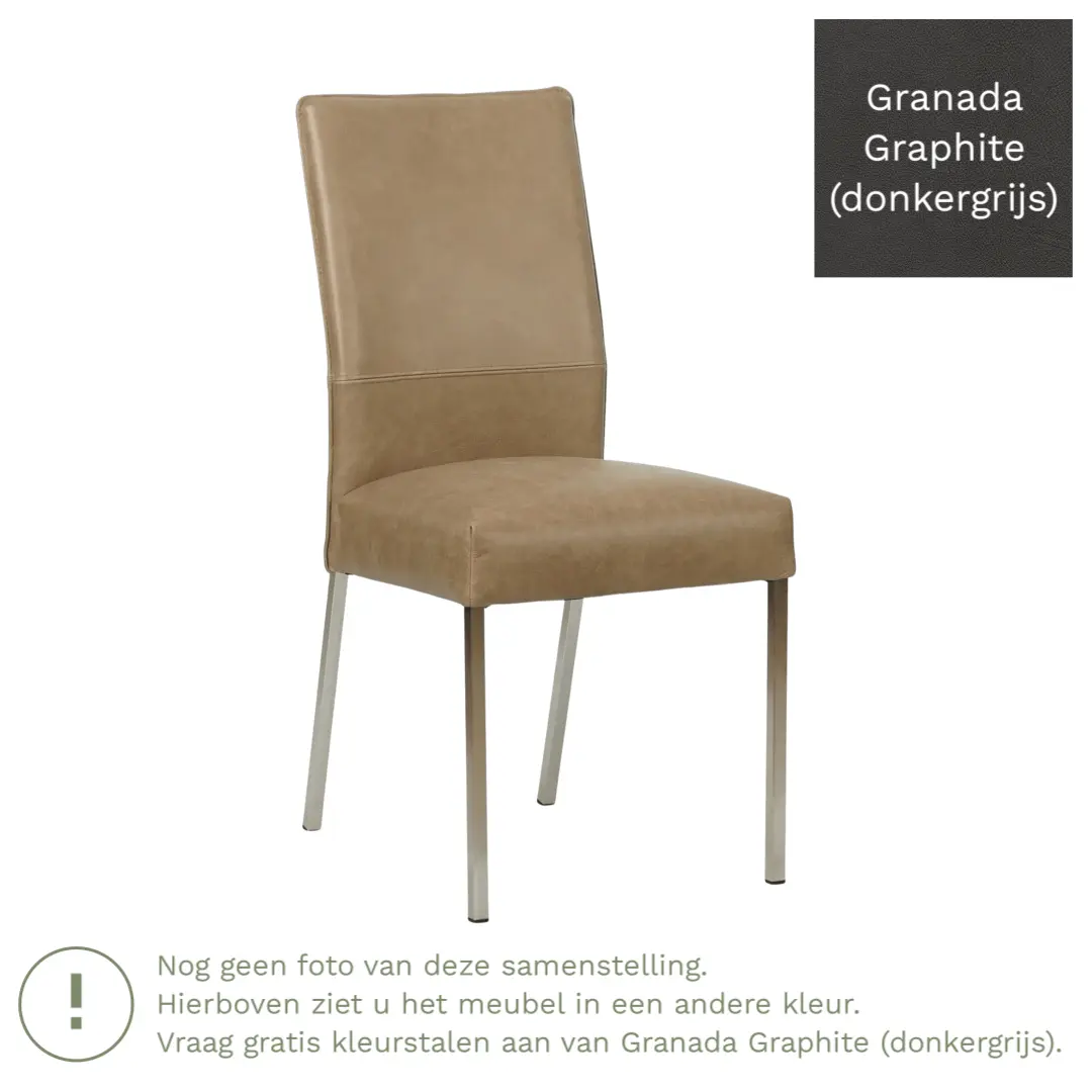 afbeelding van Leren eetkamerstoel Real - Granada Graphite (donkergrijs) - Poten staal vierkant zwart