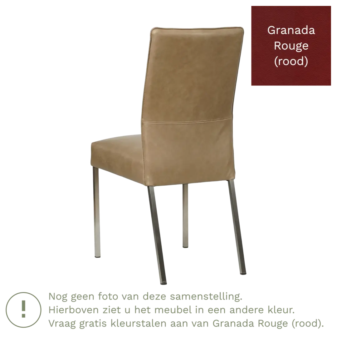 afbeelding van Leren eetkamerstoel Real - Granada Rouge (rood) - Poten staal vierkant RVS
