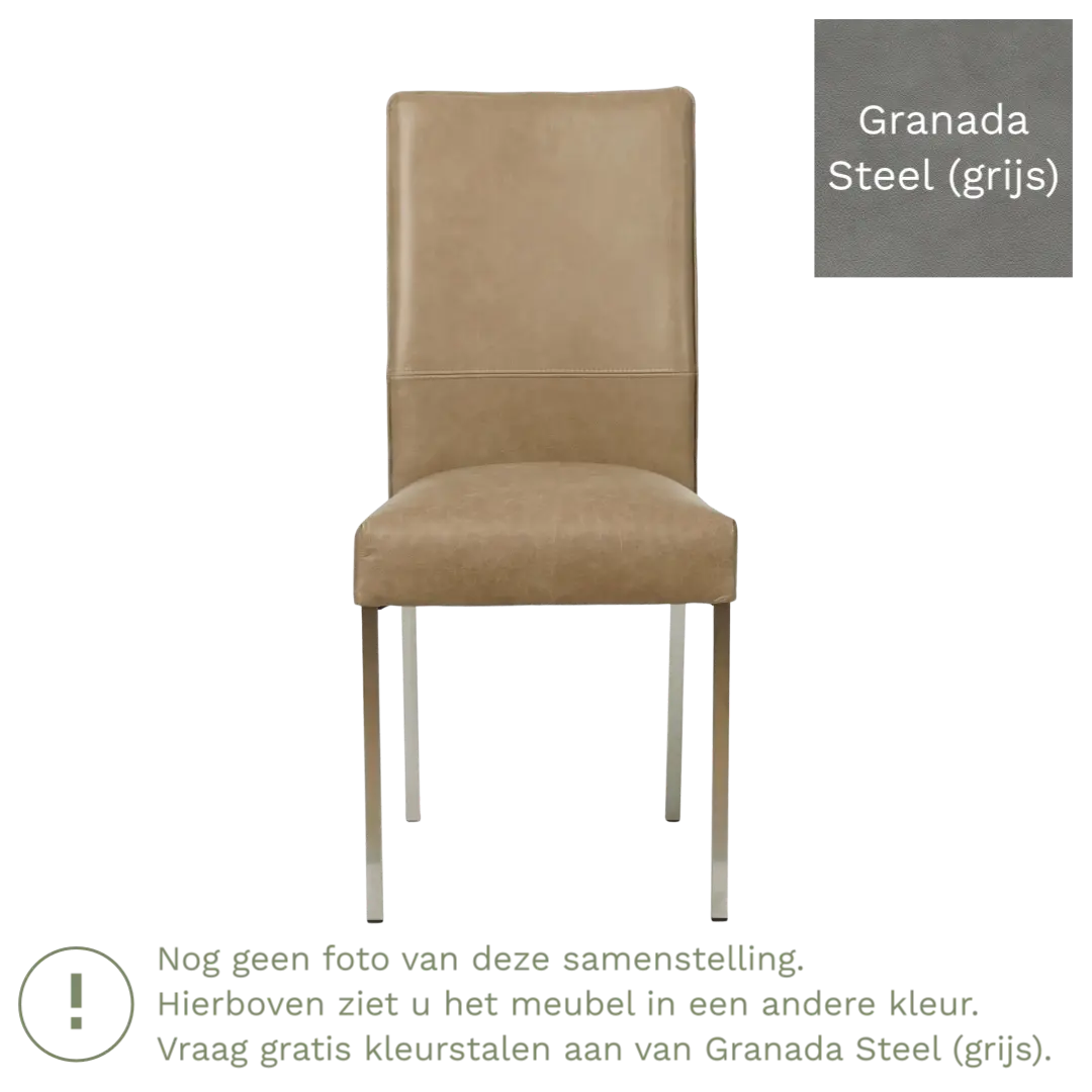 afbeelding van Leren eetkamerstoel Real - Granada Steel (grijs) - Poten staal vierkant zwart