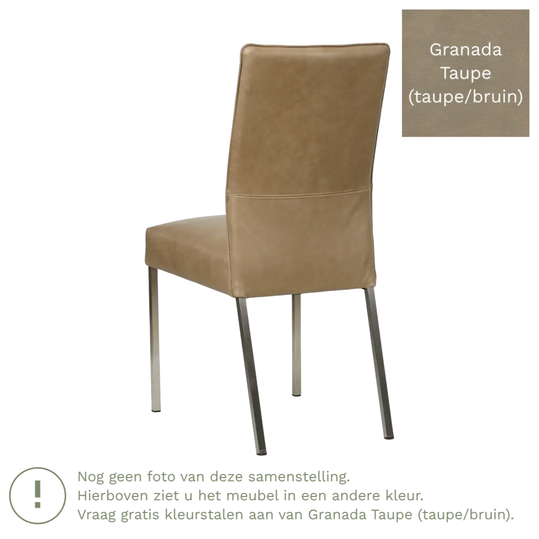 afbeelding van Leren eetkamerstoel Real - Granada Taupe (taupe/bruin) - Poten staal vierkant zwart