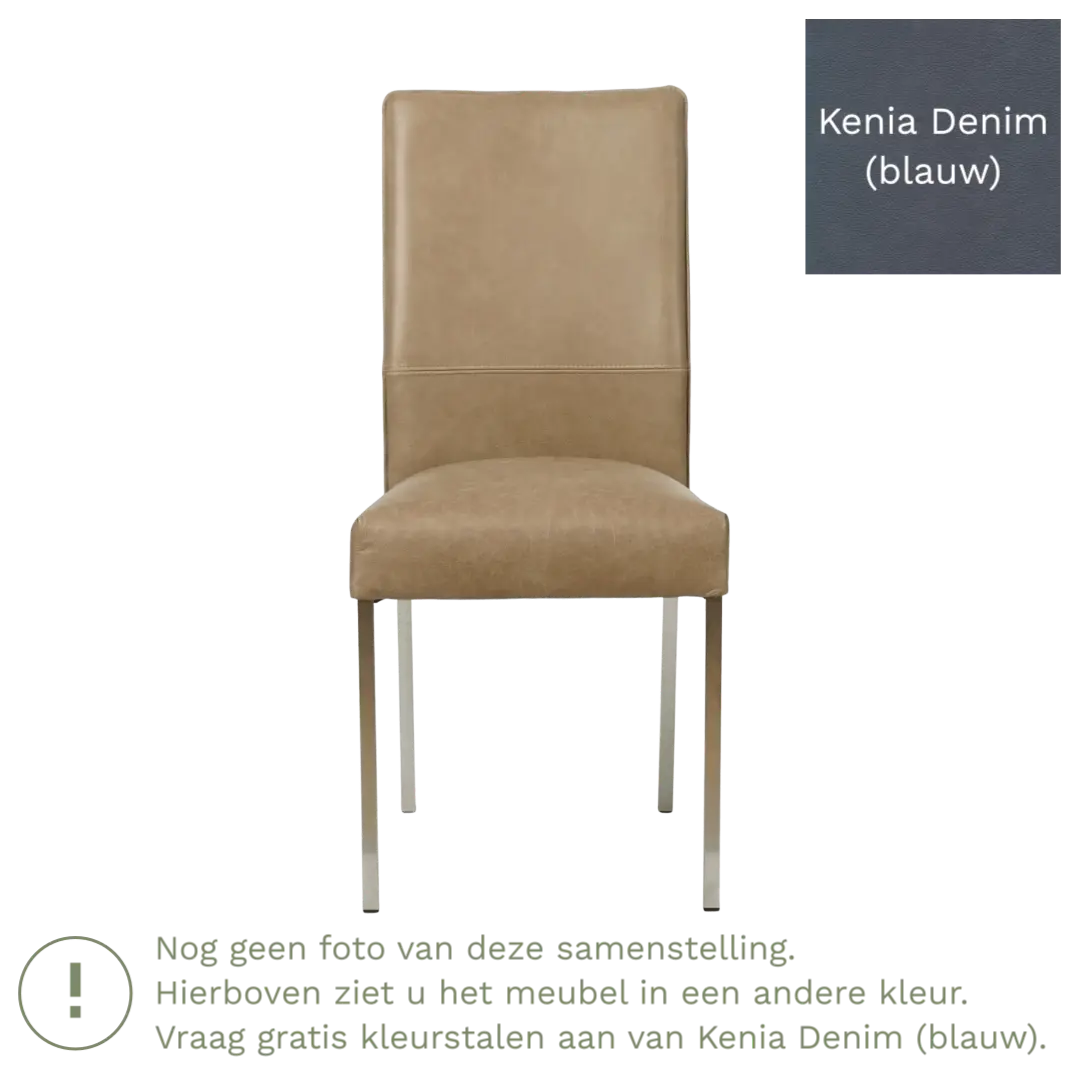afbeelding van Leren eetkamerstoel Real - Kenia Denim (blauw) - Poten staal vierkant zwart