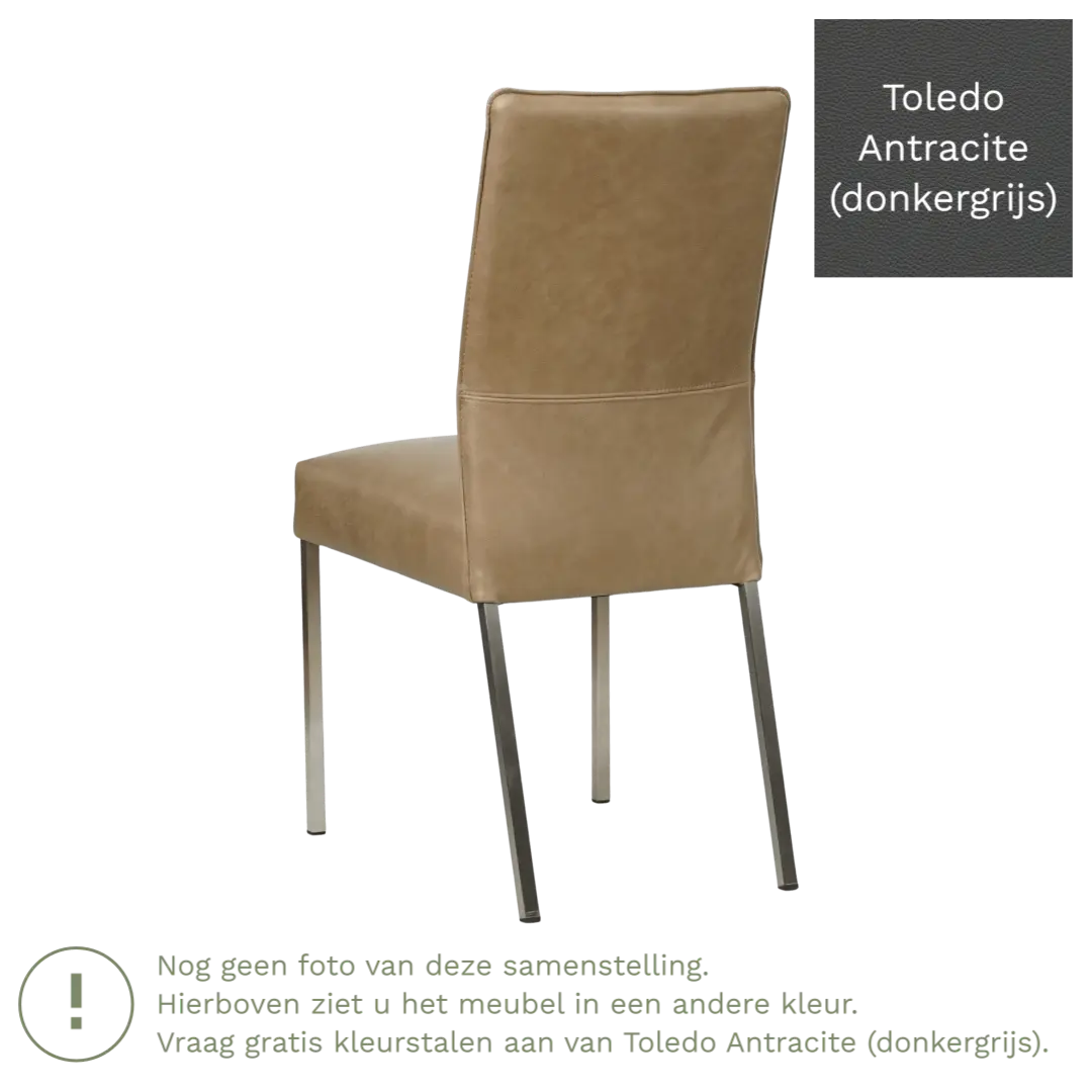afbeelding van Leren eetkamerstoel Real - Toledo Antracite (donkergrijs) - Poten staal vierkant zwart