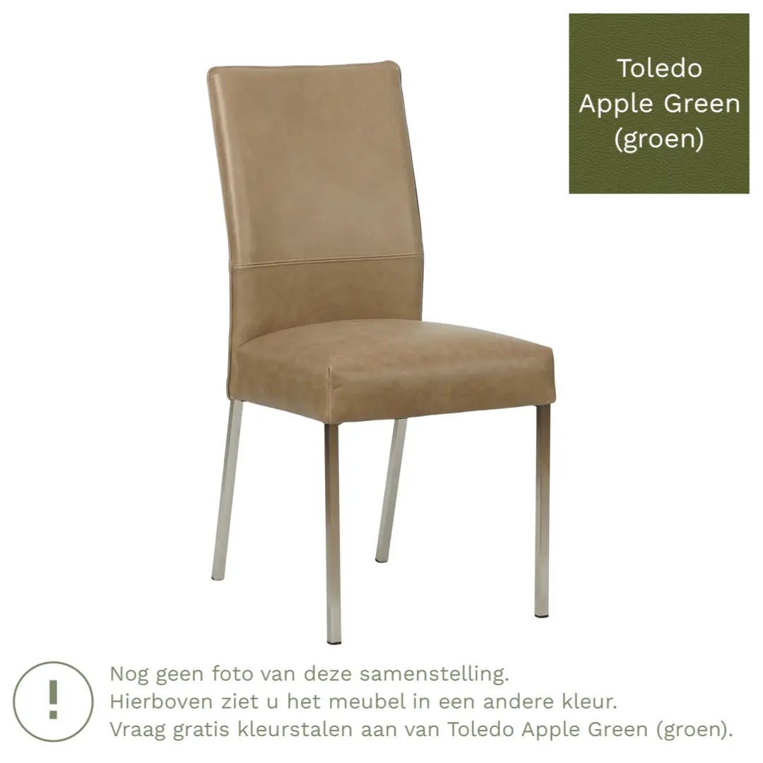 afbeelding van Leren eetkamerstoel Real - Toledo Apple Green (groen) - Poten staal vierkant RVS