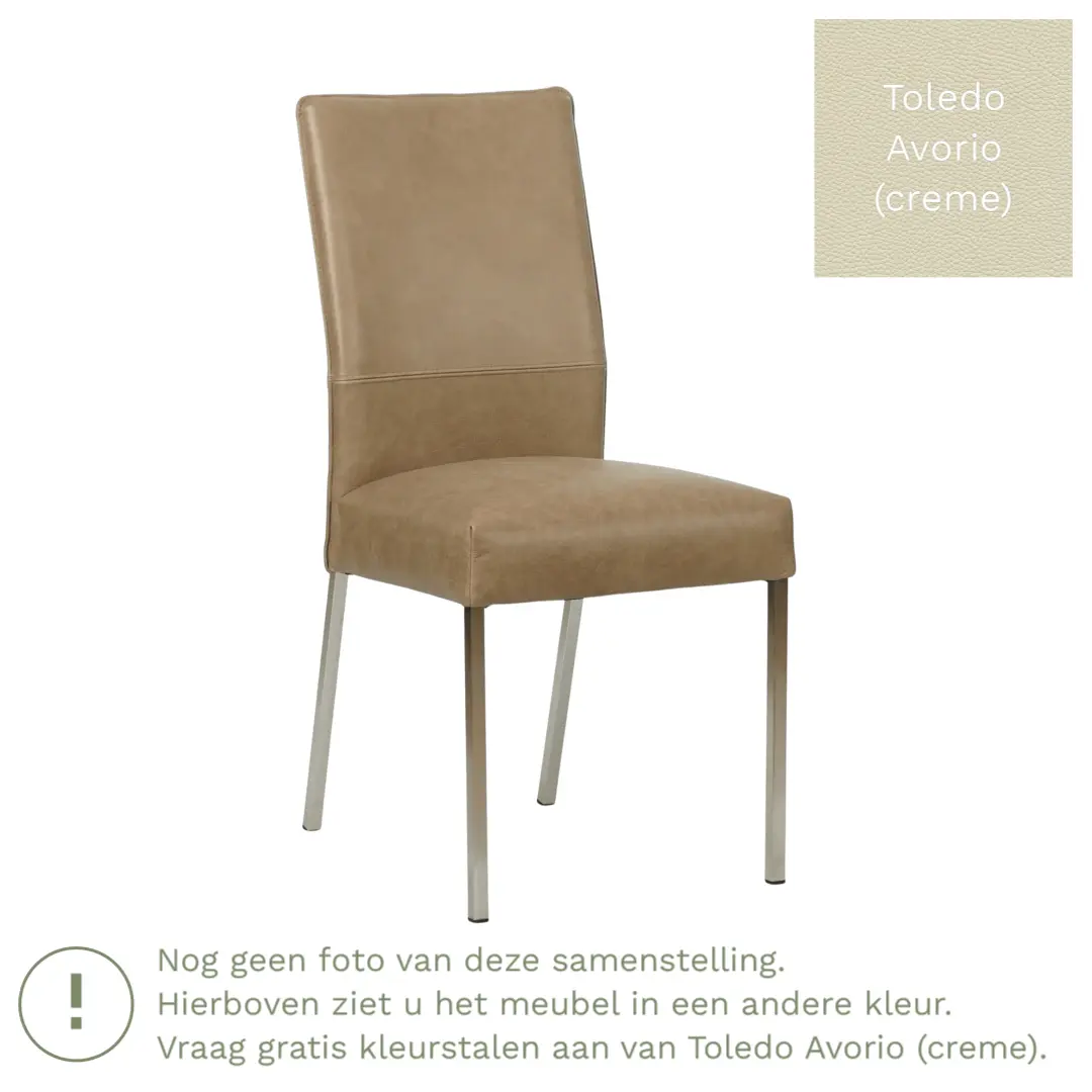 afbeelding van Leren eetkamerstoel Real - Toledo Avorio (crème) - Poten staal vierkant RVS