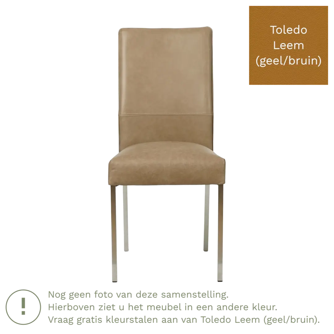 afbeelding van Leren eetkamerstoel Real - Toledo Leem (geel/bruin) - Poten staal vierkant RVS