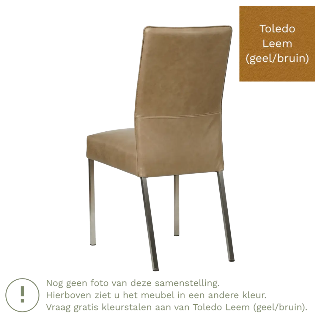afbeelding van Leren eetkamerstoel Real - Toledo Leem (geel/bruin) - Poten staal vierkant RVS
