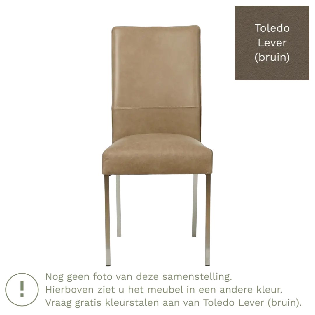afbeelding van Leren eetkamerstoel Real - Toledo Lever (bruin) - Poten staal vierkant RVS