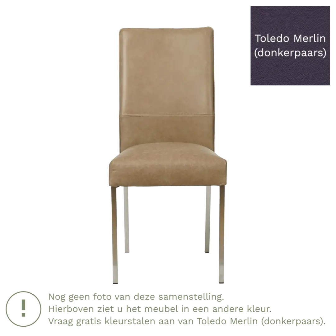 afbeelding van Leren eetkamerstoel Real - Toledo Merlin (donkerpaars) - Poten staal vierkant zwart