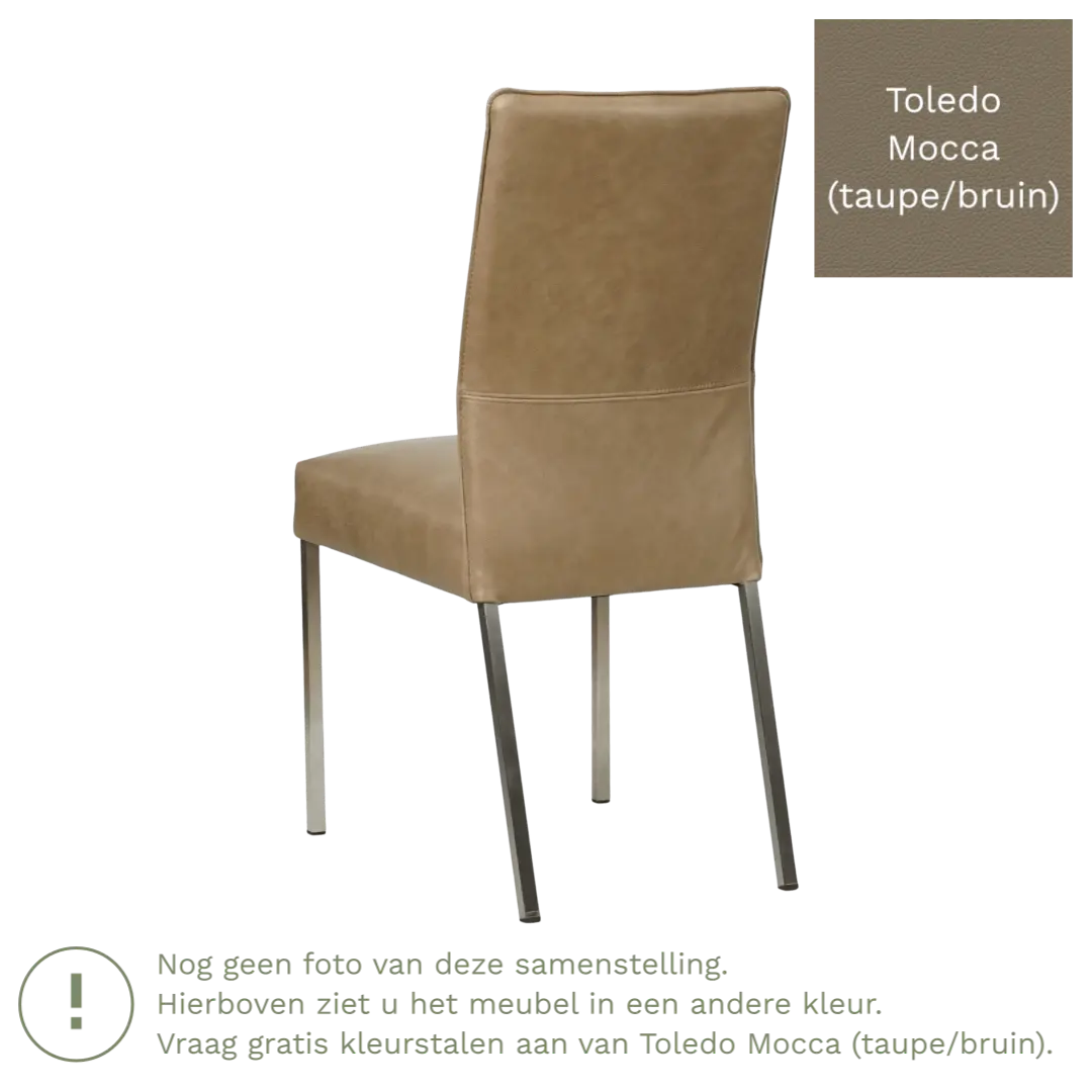 afbeelding van Leren eetkamerstoel Real - Toledo Mocca (taupe/bruin) - Poten staal vierkant zwart