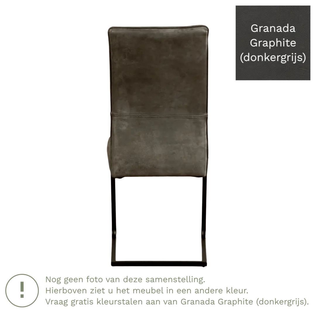 afbeelding van Leren eetkamerstoel Remix - Granada Graphite (donkergrijs) - Sledepoot staal vierkant zwart