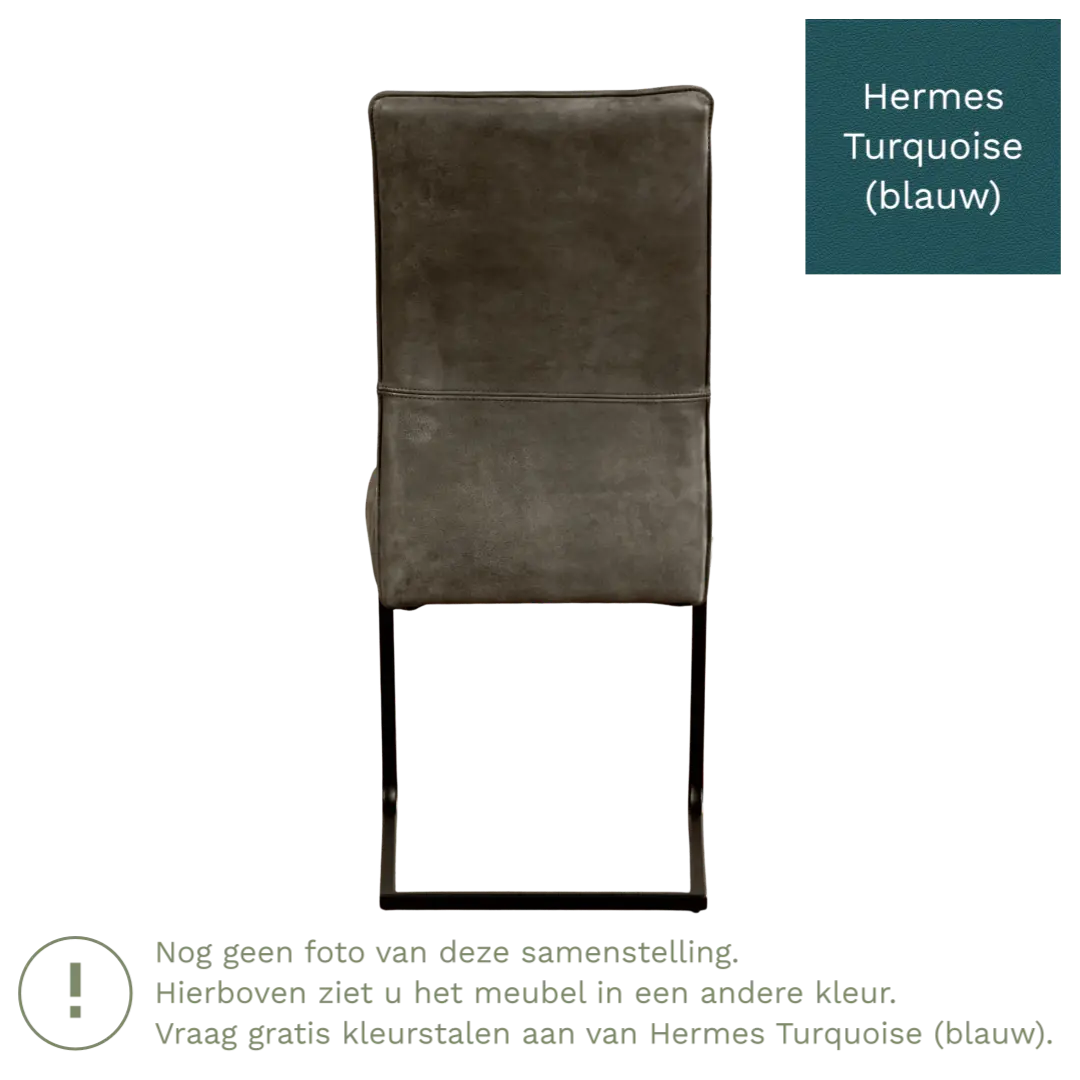afbeelding van Leren eetkamerstoel Remix - Hermes Turquoise (blauw) - Sledepoot staal vierkant RVS