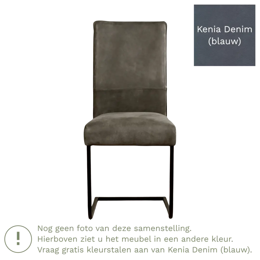 afbeelding van Leren eetkamerstoel Remix - Kenia Denim (blauw) - Sledepoot staal vierkant RVS