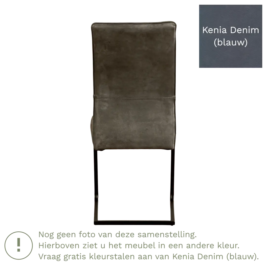 afbeelding van Leren eetkamerstoel Remix - Kenia Denim (blauw) - Sledepoot staal vierkant RVS