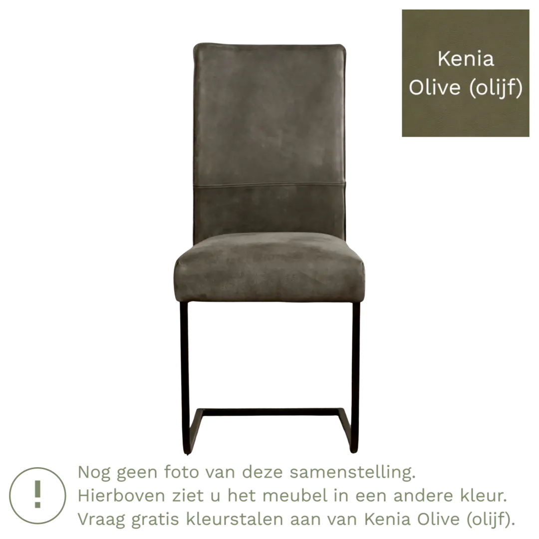 afbeelding van Leren eetkamerstoel Remix - Kenia Olive (olijf) - Sledepoot staal vierkant RVS