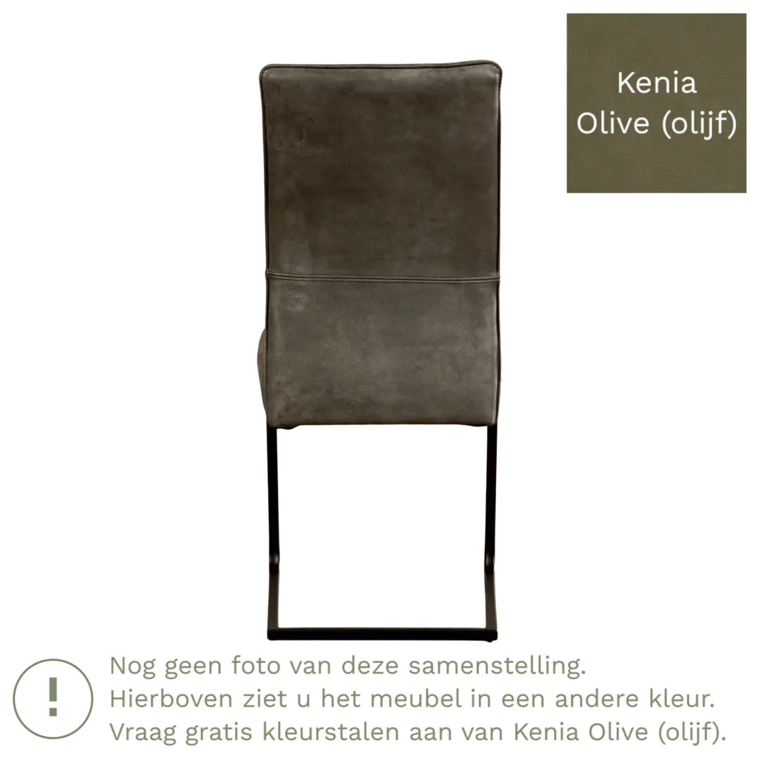 afbeelding van Leren eetkamerstoel Remix - Kenia Olive (olijf) - Sledepoot staal vierkant RVS