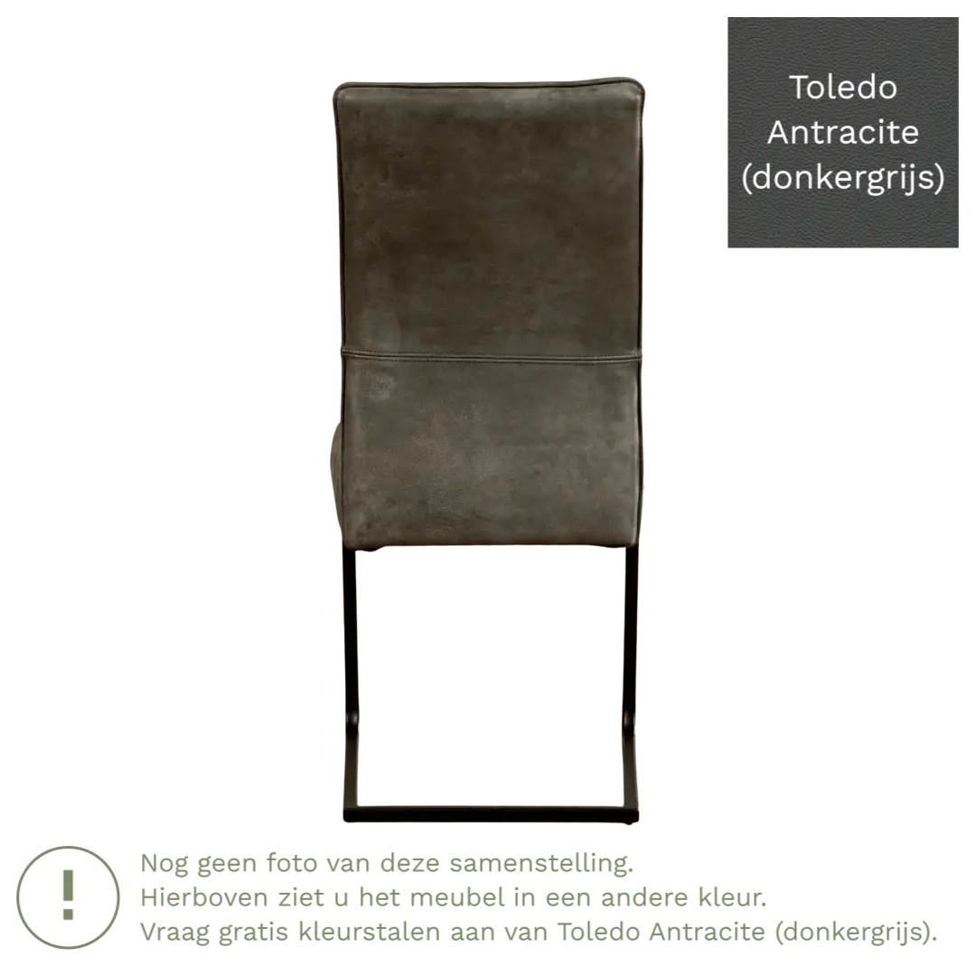 afbeelding van Leren eetkamerstoel Remix - Toledo Antracite (donkergrijs) - Sledepoot staal vierkant zwart