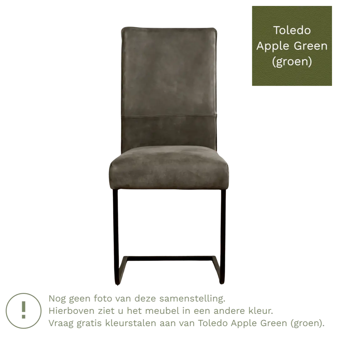 afbeelding van Leren eetkamerstoel Remix - Toledo Apple Green (groen) - Sledepoot staal vierkant zwart