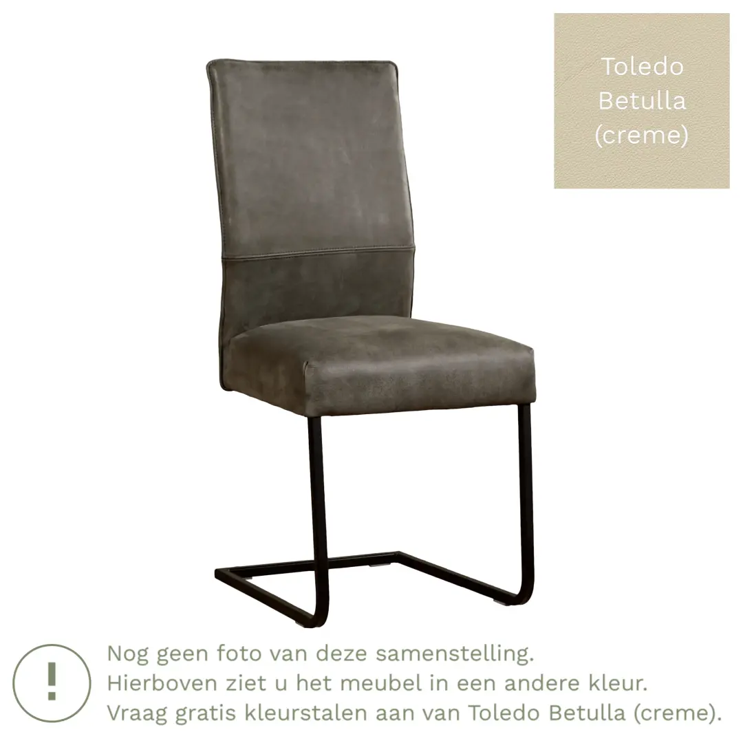 afbeelding van Leren eetkamerstoel Remix - Toledo Betulla (crème) - Sledepoot staal vierkant RVS