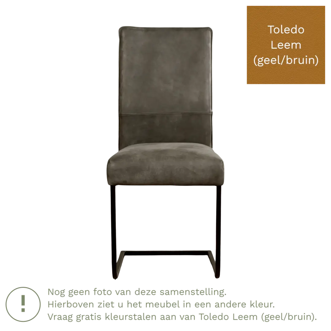 afbeelding van Leren eetkamerstoel Remix - Toledo Leem (geel/bruin) - Sledepoot staal vierkant RVS
