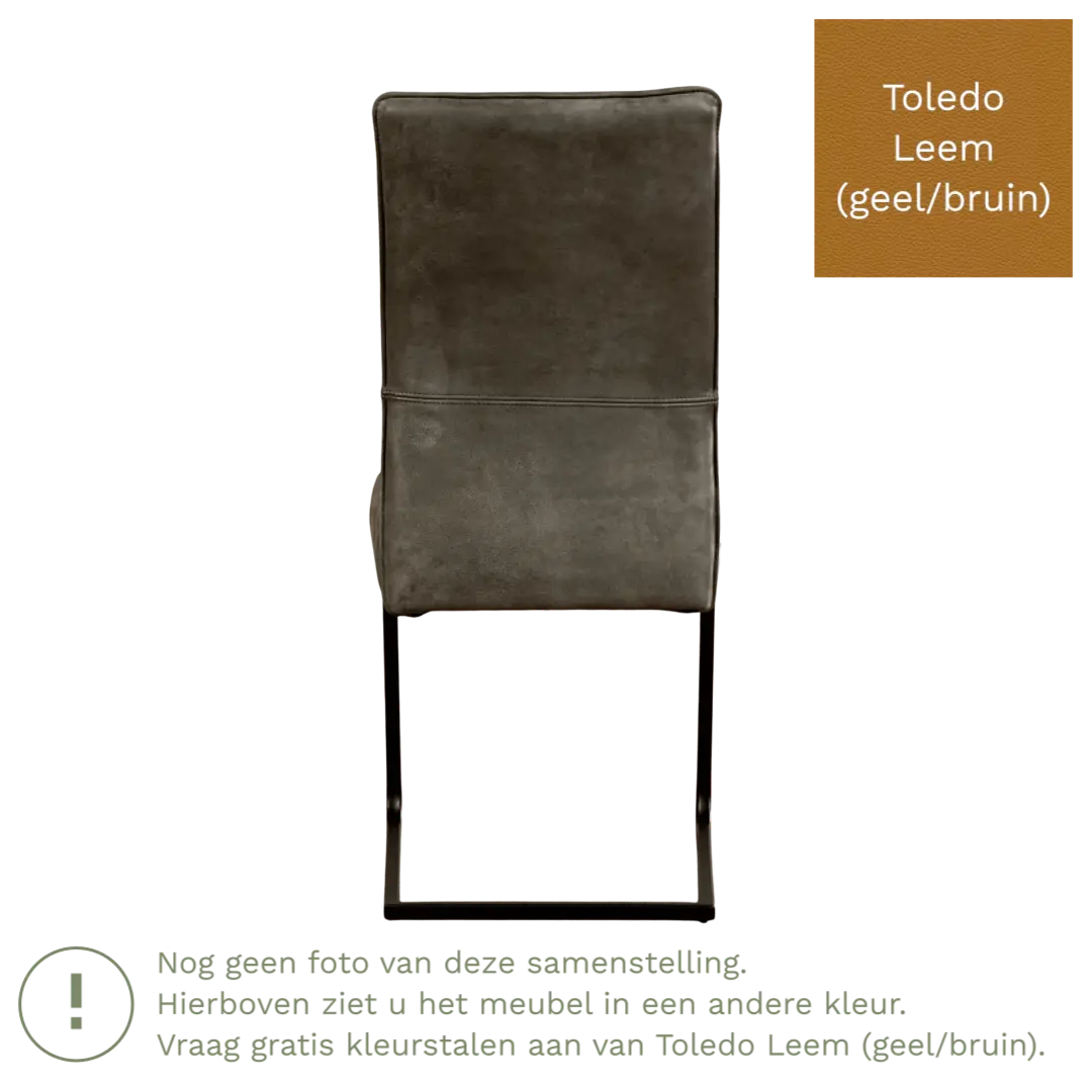 afbeelding van Leren eetkamerstoel Remix - Toledo Leem (geel/bruin) - Sledepoot staal vierkant RVS