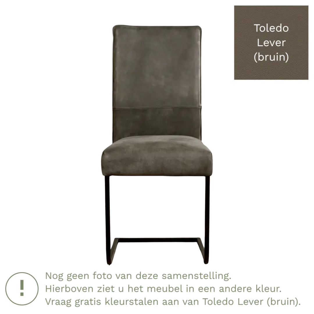 afbeelding van Leren eetkamerstoel Remix - Toledo Lever (bruin) - Sledepoot staal vierkant RVS