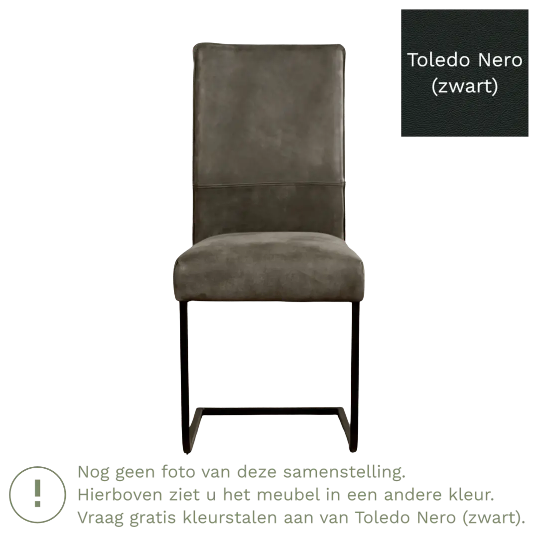 afbeelding van Leren eetkamerstoel Remix - Toledo Nero (zwart) - Sledepoot staal vierkant zwart