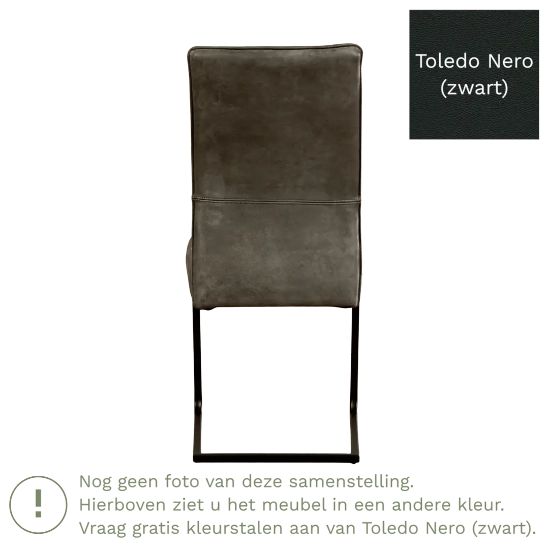 afbeelding van Leren eetkamerstoel Remix - Toledo Nero (zwart) - Sledepoot staal vierkant zwart