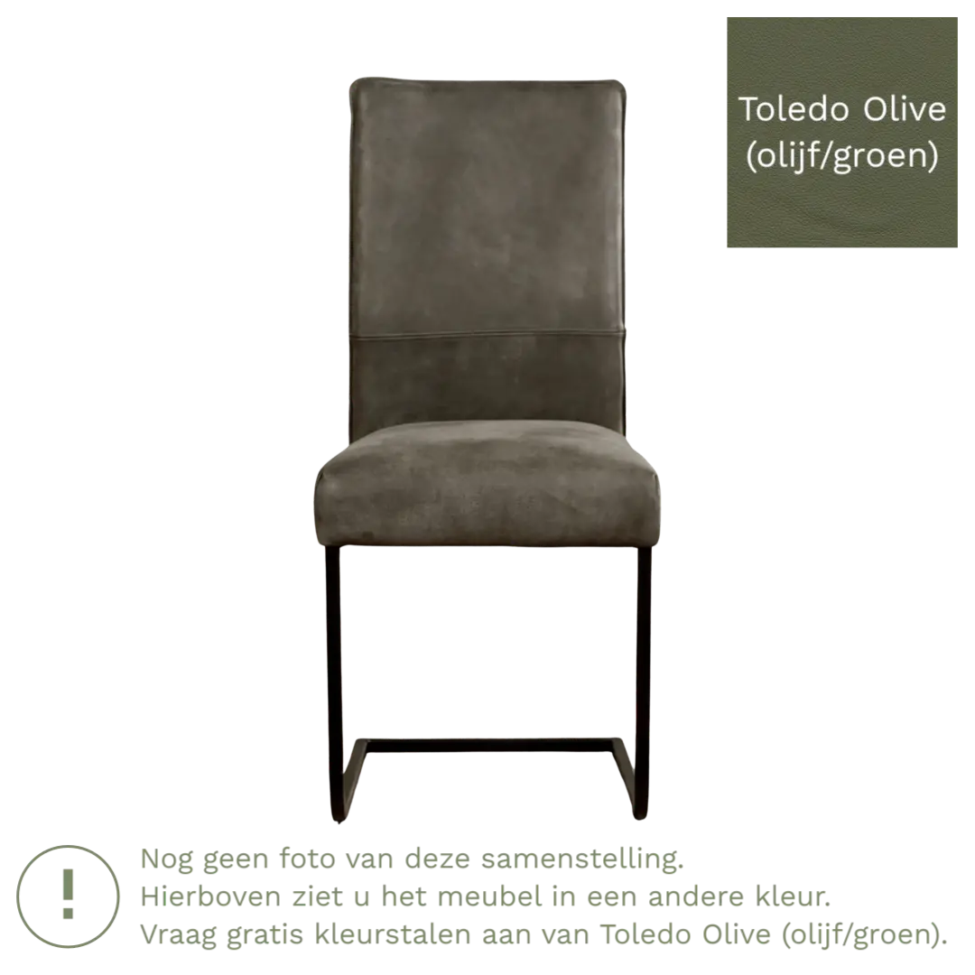 afbeelding van Leren eetkamerstoel Remix - Toledo Olive (olijf/goen) - Sledepoot staal vierkant RVS