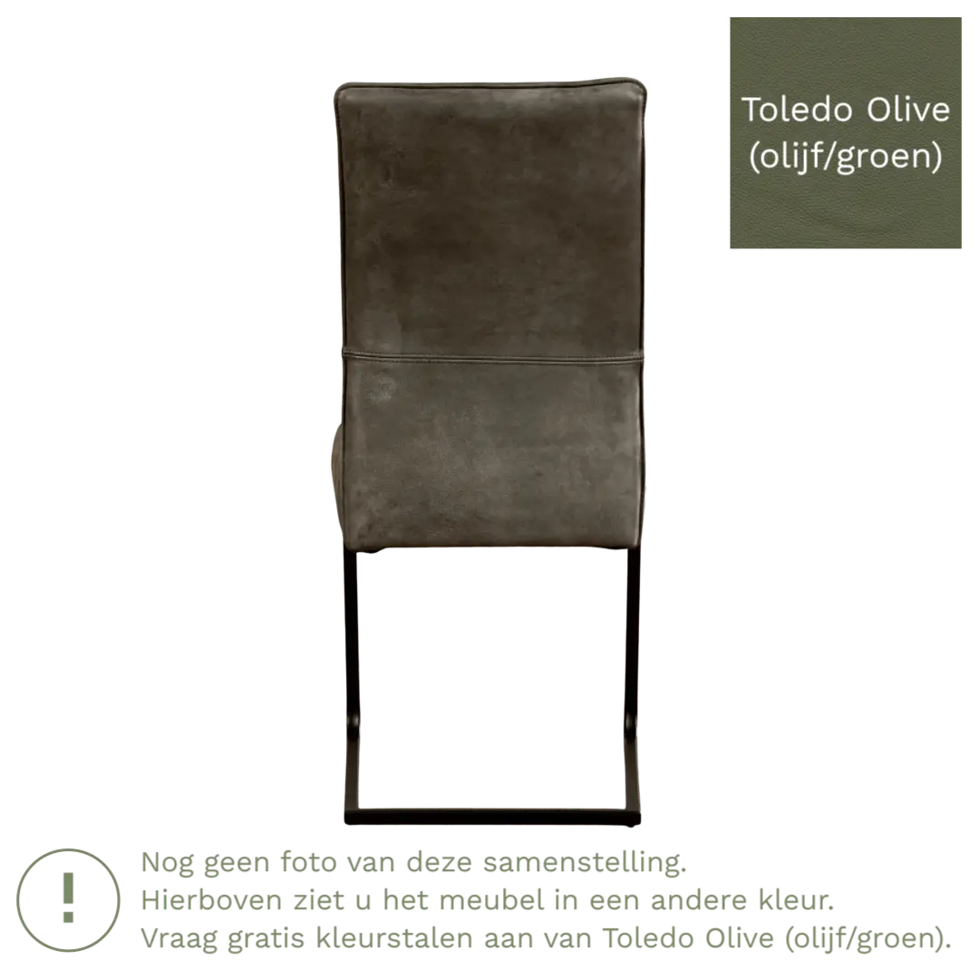 afbeelding van Leren eetkamerstoel Remix - Toledo Olive (olijf/goen) - Sledepoot staal vierkant RVS
