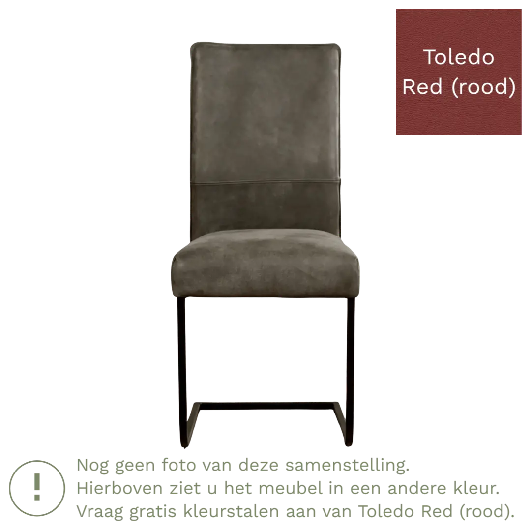 afbeelding van Leren eetkamerstoel Remix - Toledo Red (rood) - Sledepoot staal vierkant zwart
