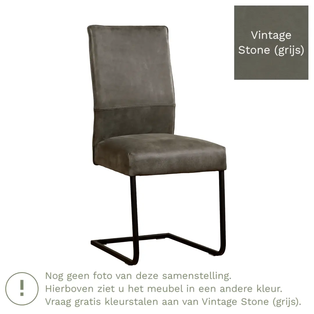 afbeelding van Leren eetkamerstoel Remix - Vintage Stone (grijs) - Sledepoot staal vierkant RVS