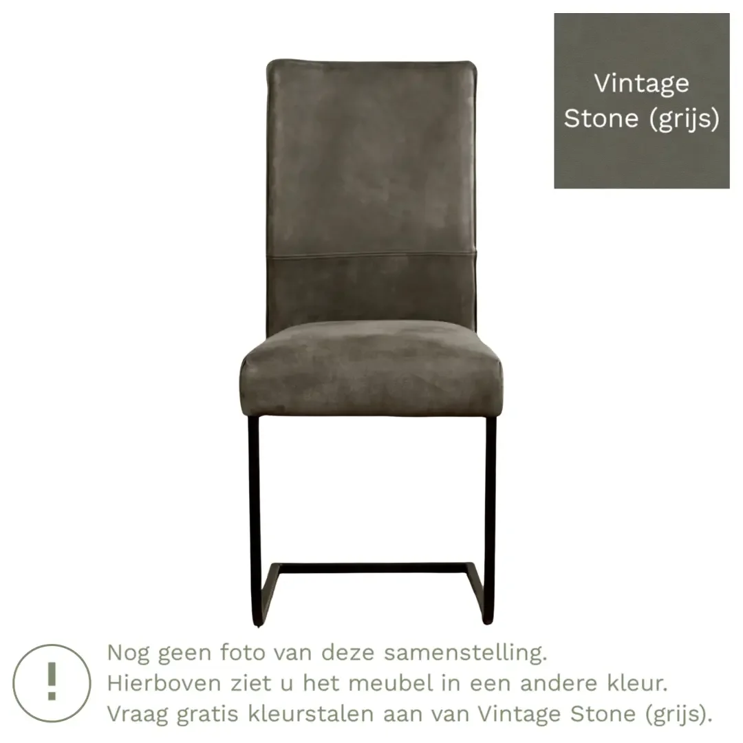 afbeelding van Leren eetkamerstoel Remix - Vintage Stone (grijs) - Sledepoot staal vierkant RVS