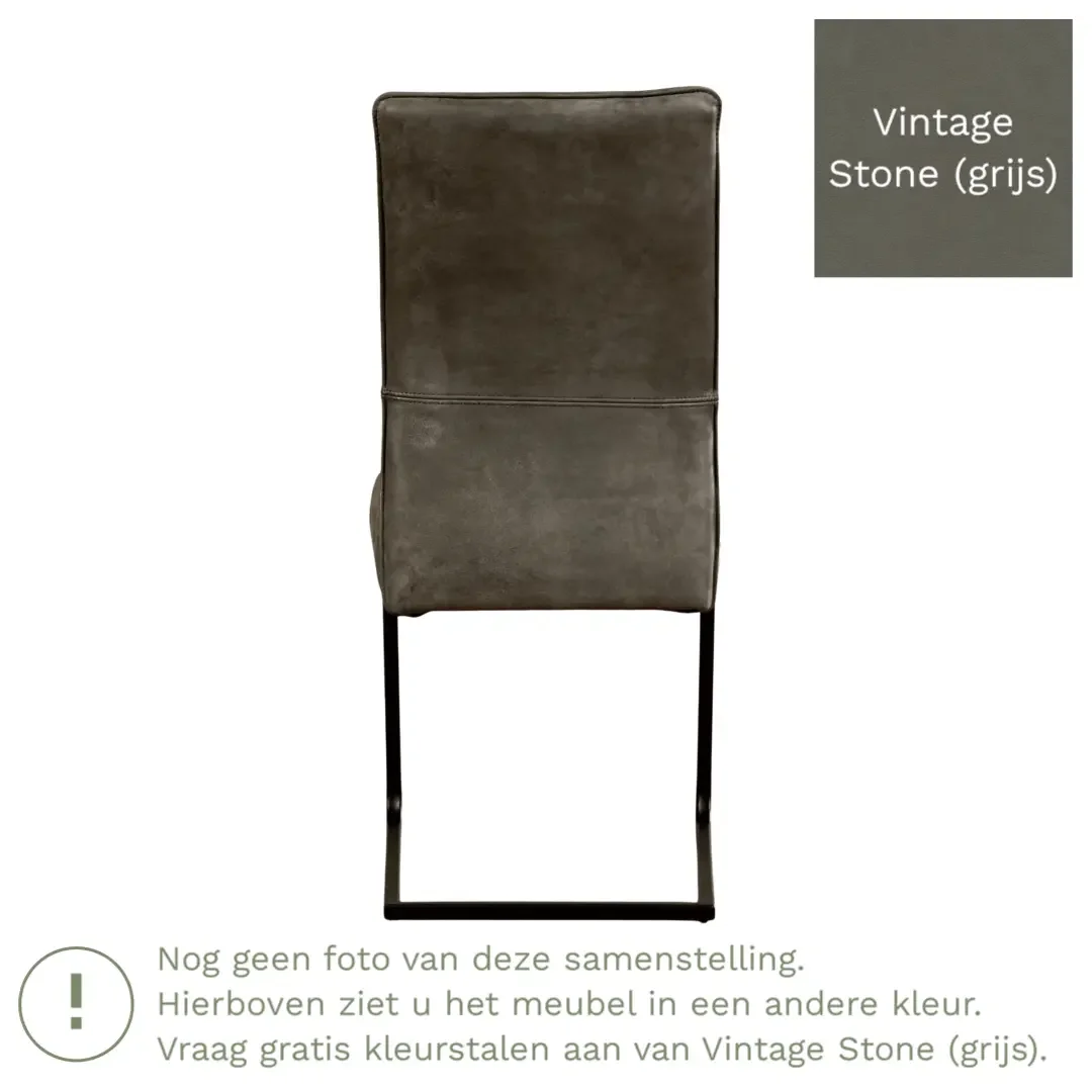 afbeelding van Leren eetkamerstoel Remix - Vintage Stone (grijs) - Sledepoot staal vierkant RVS