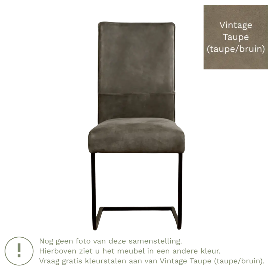 afbeelding van Leren eetkamerstoel Remix - Vintage Taupe (taupe/bruin) - Sledepoot staal vierkant RVS