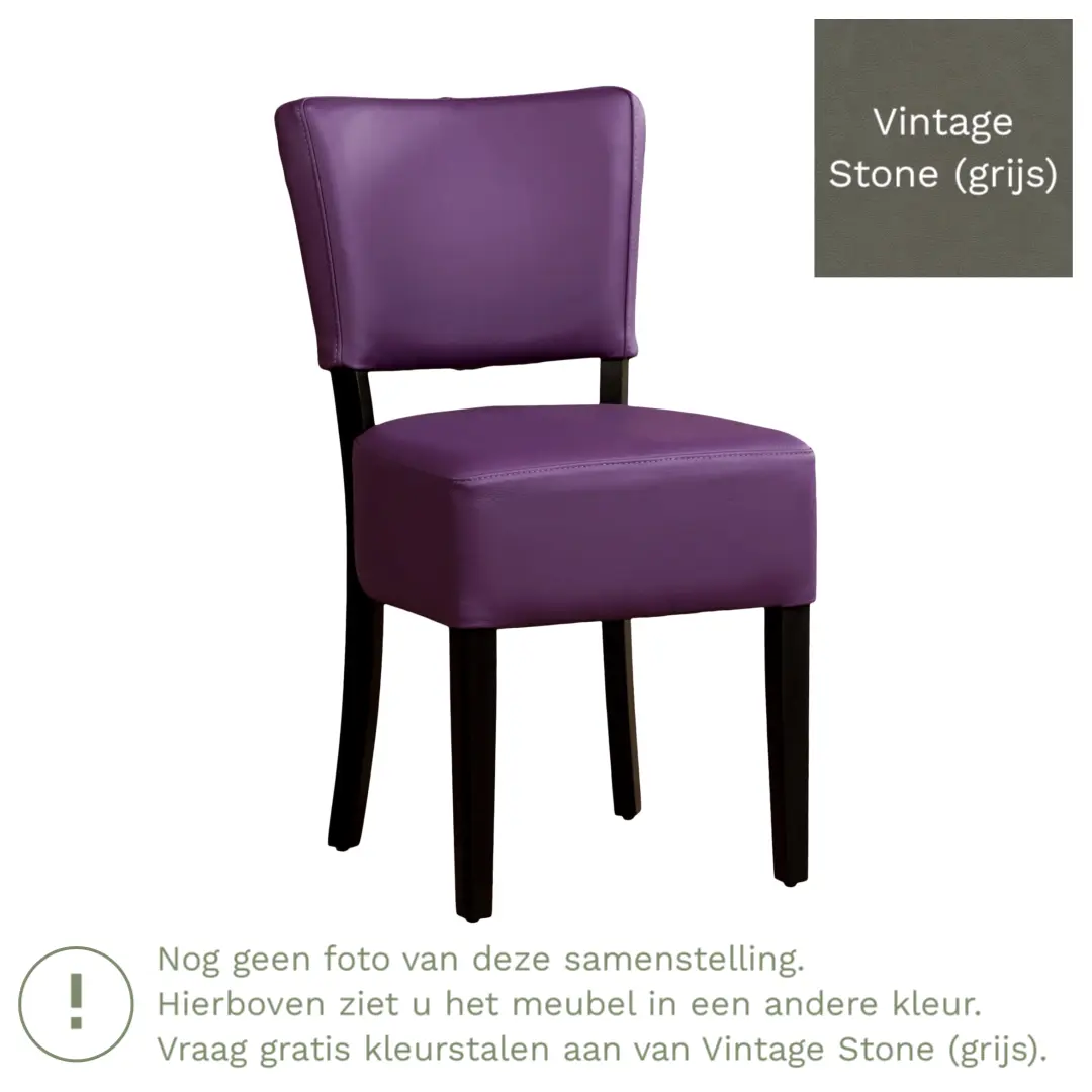 afbeelding van Leren eetkamerstoel Rest - Vintage Stone (grijs) - Poten hout zwart