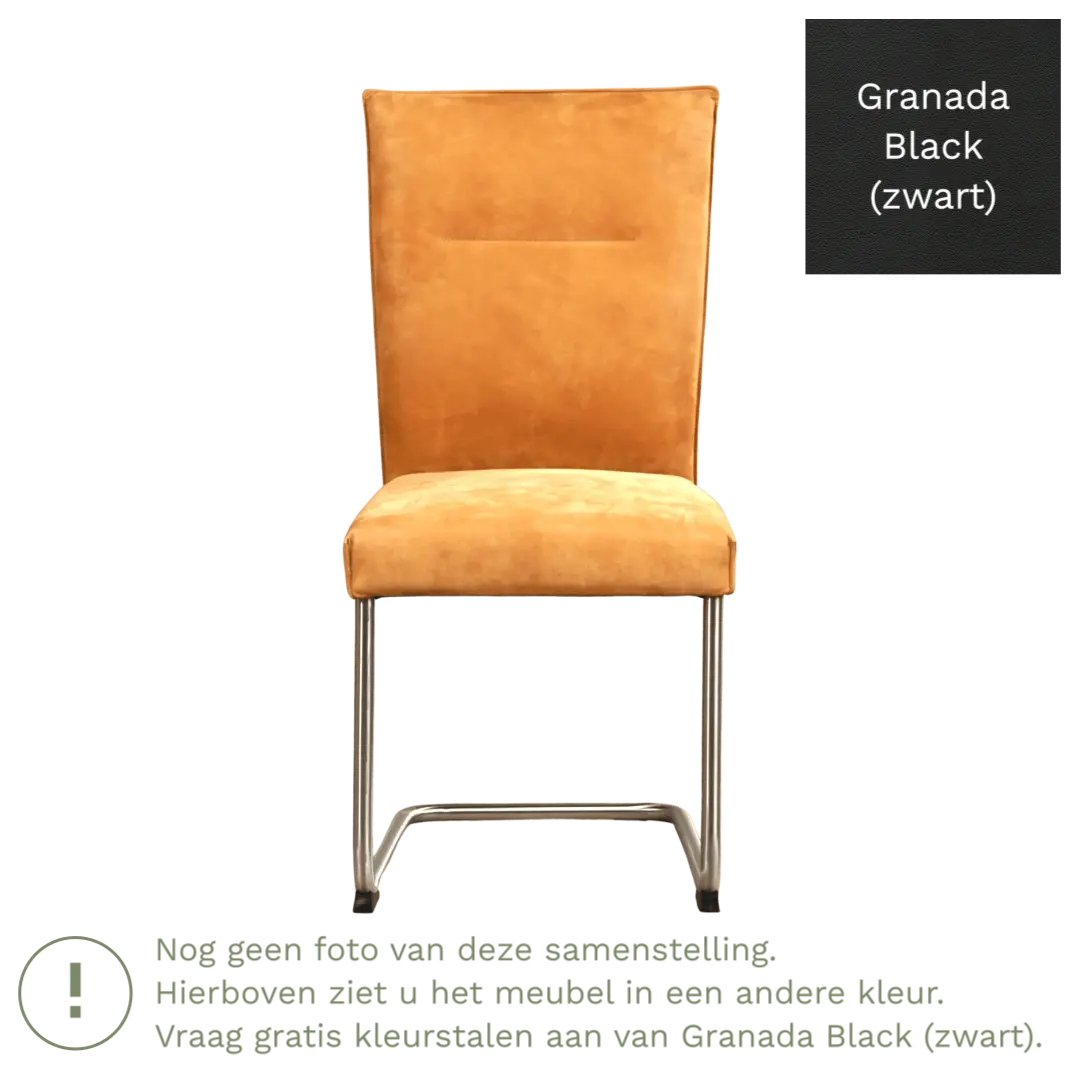 afbeelding van Leren eetkamerstoel Retro - Granada Black (zwart) - Sledepoot staal rond zwart