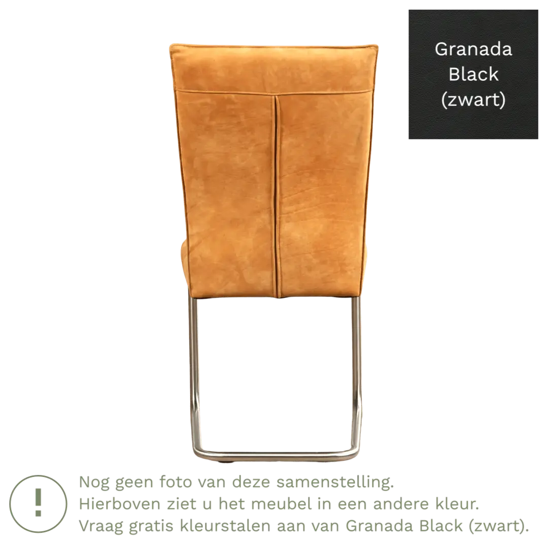 afbeelding van Leren eetkamerstoel Retro - Granada Black (zwart) - Sledepoot staal rond zwart