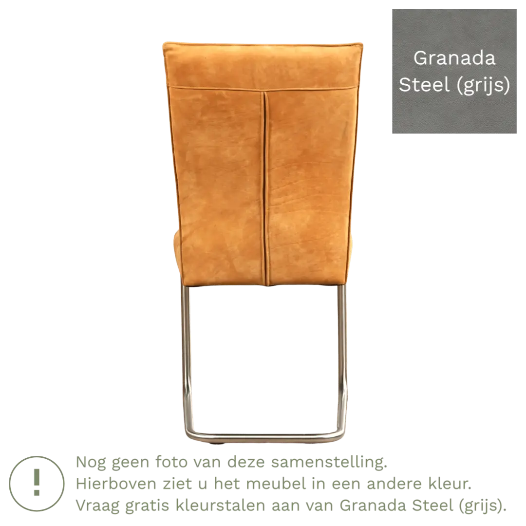 afbeelding van Leren eetkamerstoel Retro - Granada Steel (grijs) - Sledepoot staal rond RVS