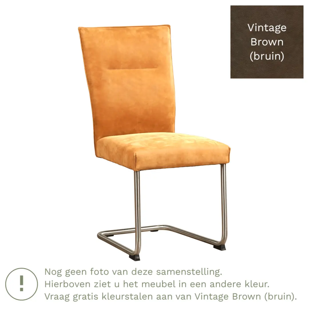 afbeelding van Leren eetkamerstoel Retro - Vintage Brown (bruin) - Sledepoot staal rond zwart