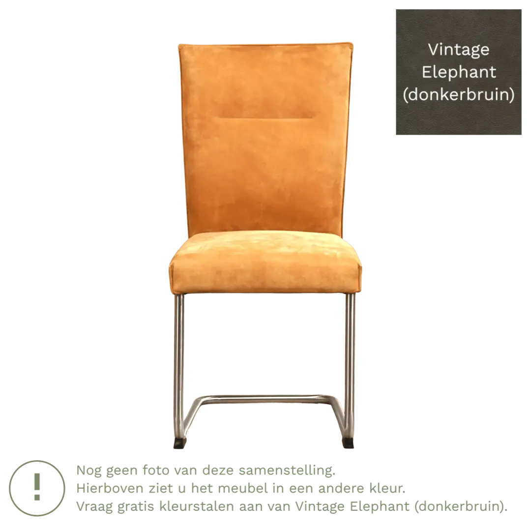 afbeelding van Leren eetkamerstoel Retro - Vintage Elephant (donkerbruin) - Sledepoot staal rond zwart