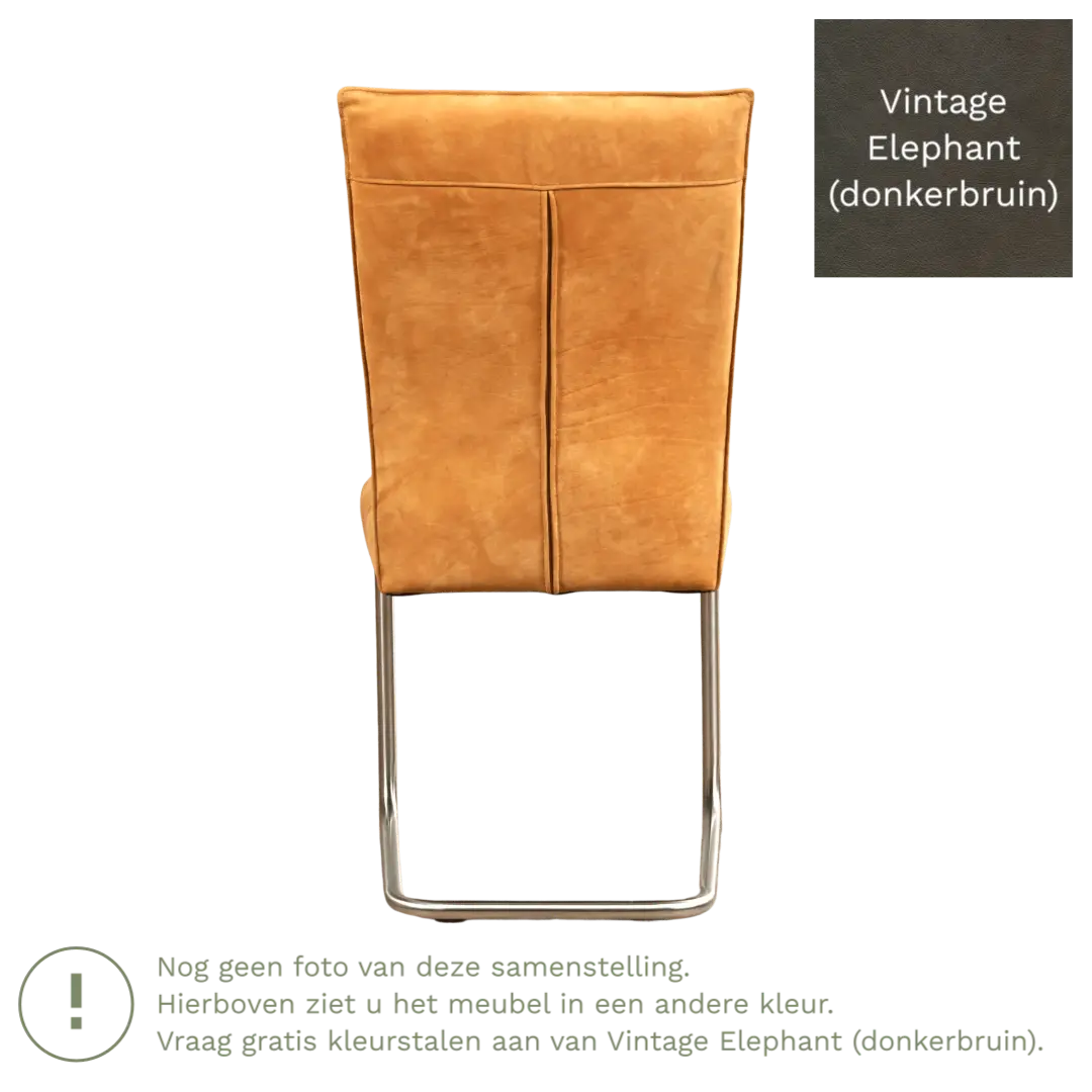 afbeelding van Leren eetkamerstoel Retro - Vintage Elephant (donkerbruin) - Sledepoot staal rond zwart