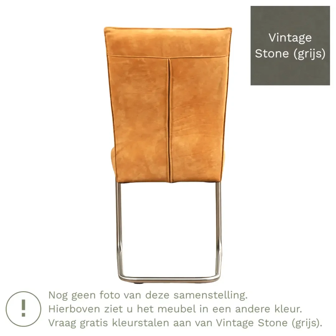 afbeelding van Leren eetkamerstoel Retro - Vintage Stone (grijs) - Sledepoot staal rond zwart