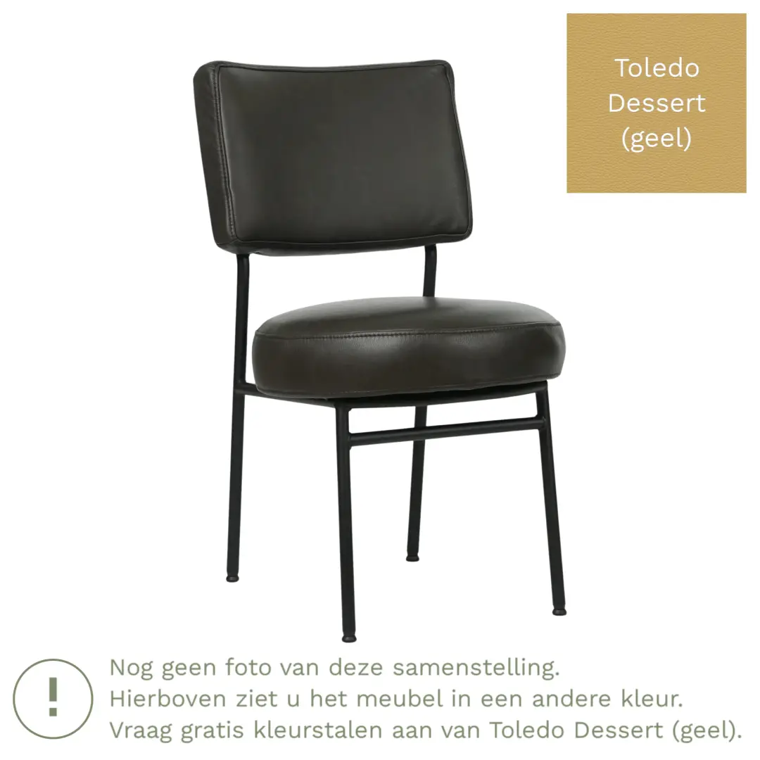 afbeelding van Leren eetkamerstoel Rondo - Toledo Dessert (geel) - Poten staal rond zwart