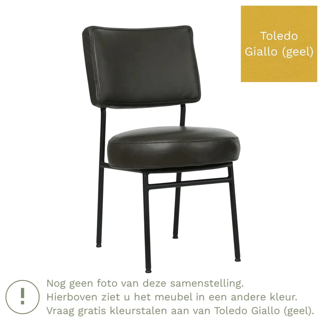 afbeelding van Leren eetkamerstoel Rondo - Toledo Giallo (geel) - Poten staal rond zwart