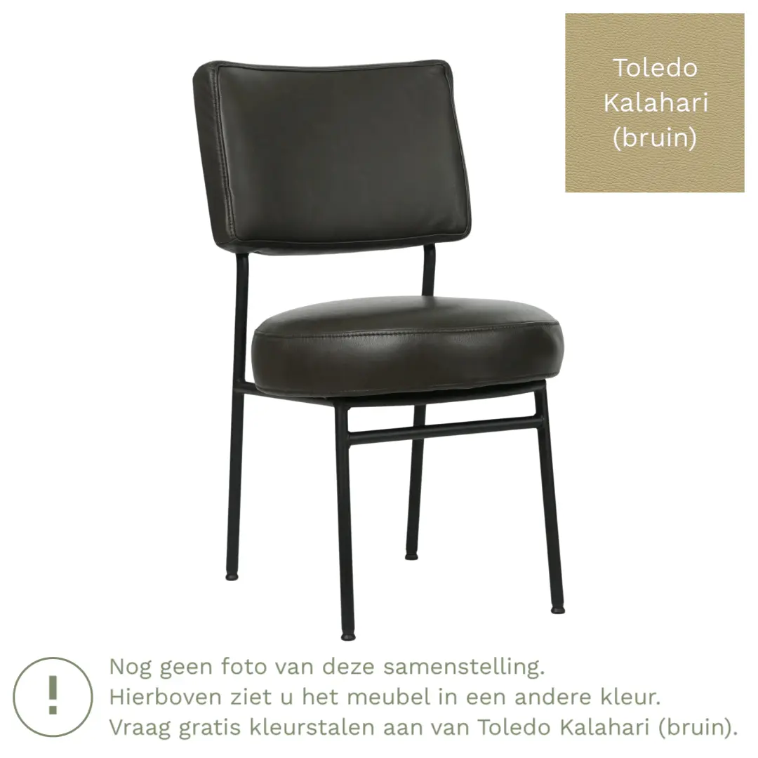 afbeelding van Leren eetkamerstoel Rondo - Toledo Kalahari (bruin) - Poten staal rond zwart