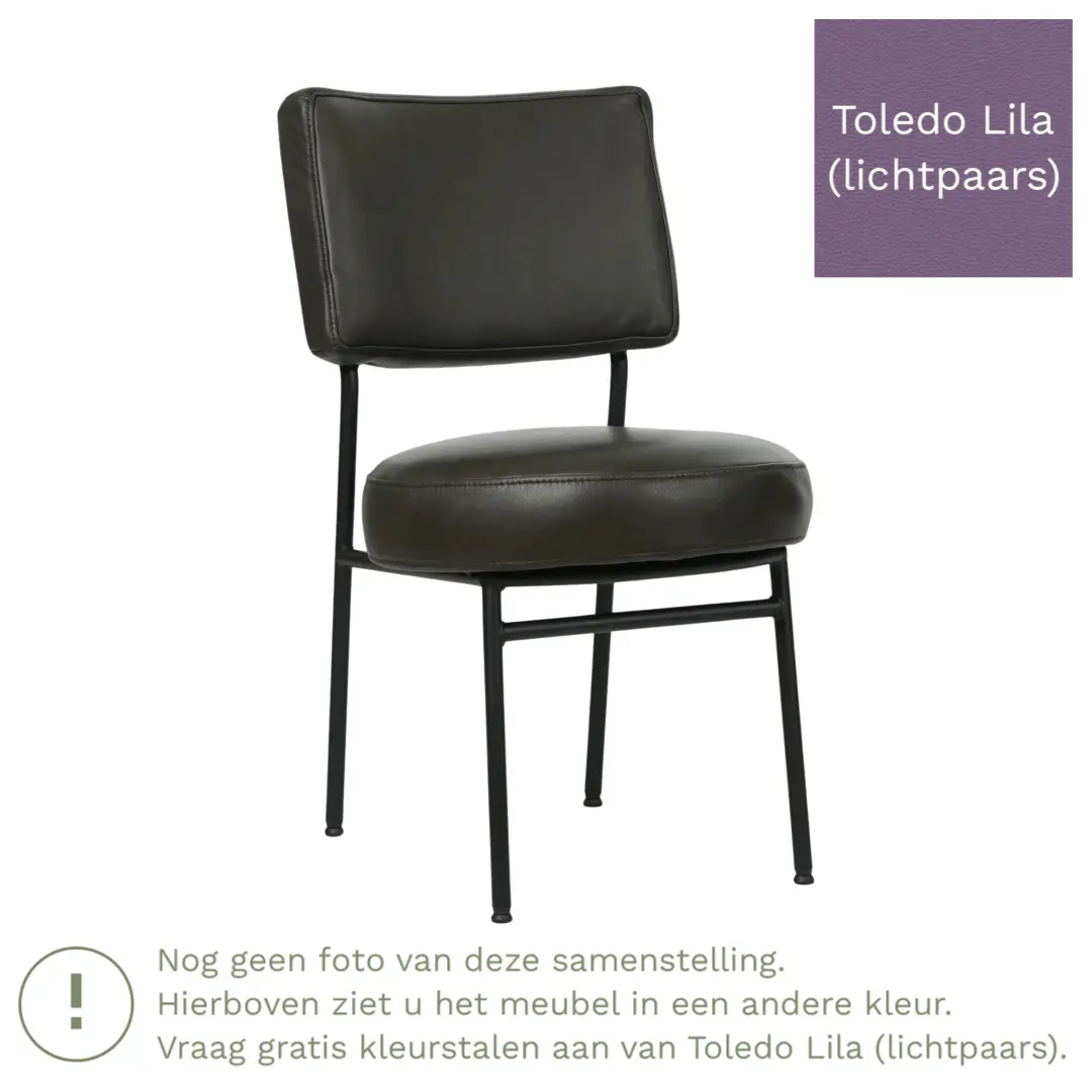 afbeelding van Leren eetkamerstoel Rondo - Toledo Lila (lichtpaars) - Poten staal rond zwart