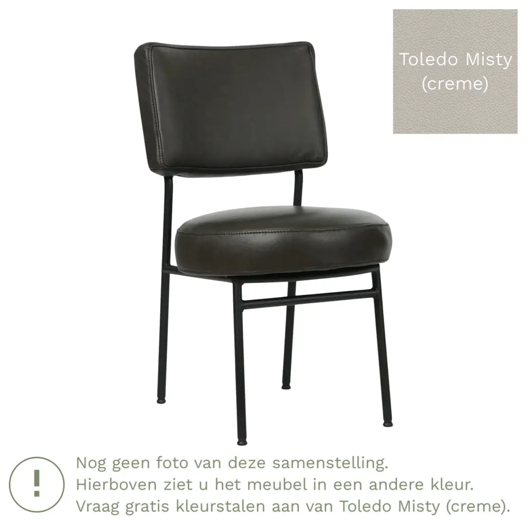 afbeelding van Leren eetkamerstoel Rondo - Toledo Misty (crème) - Poten staal rond zwart