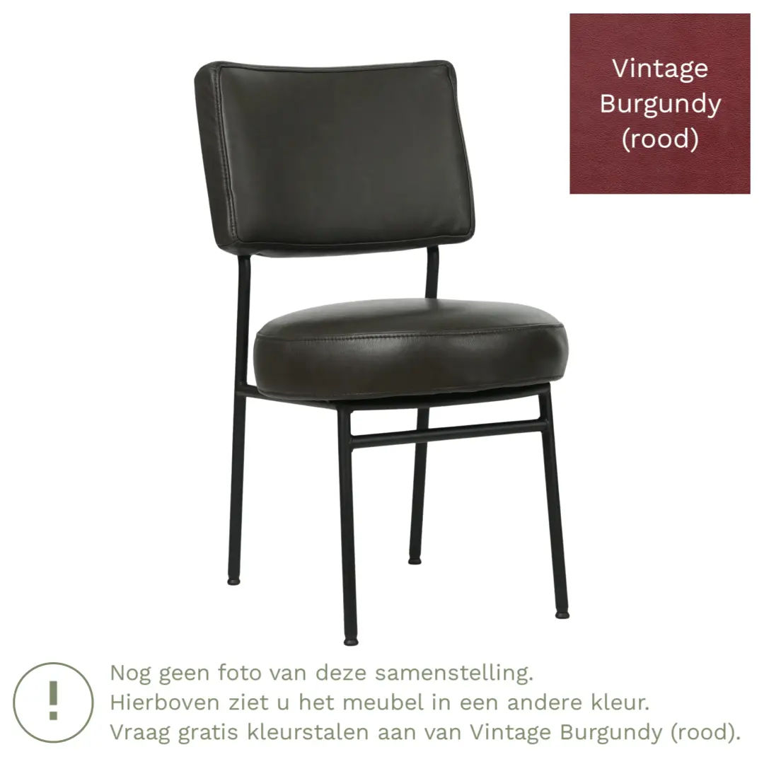 afbeelding van Leren eetkamerstoel Rondo - Vintage Burgundy (rood) - Poten staal rond zwart