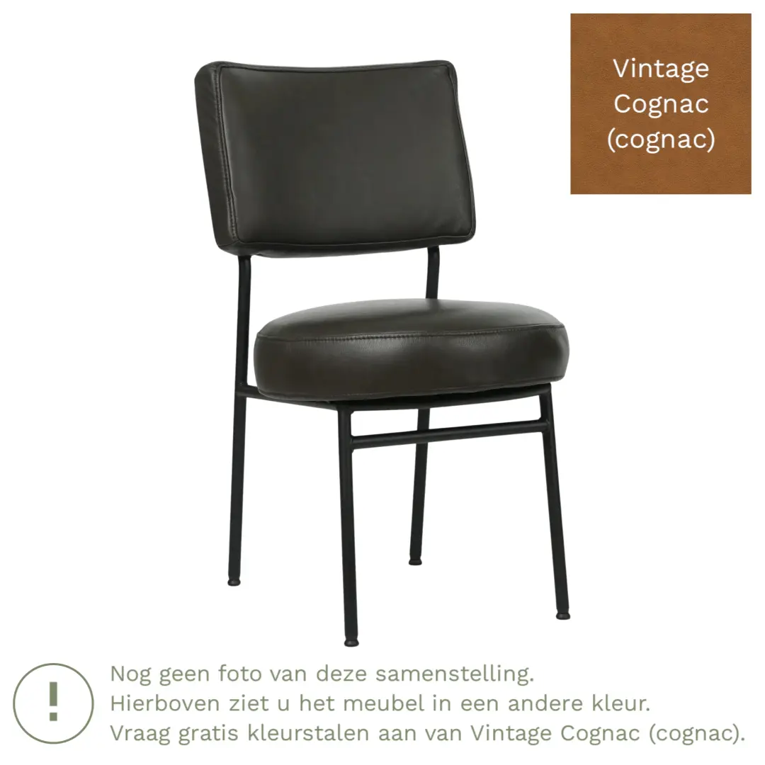 afbeelding van Leren eetkamerstoel Rondo - Vintage Cognac (cognac) - Poten staal rond zwart