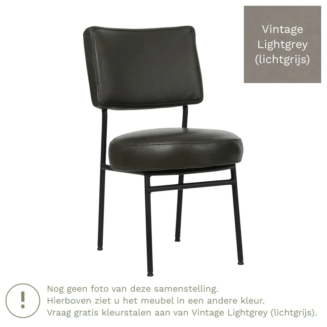 afbeelding van Leren eetkamerstoel Rondo - Vintage Lightgrey (lichtgrijs) - Poten staal rond zwart